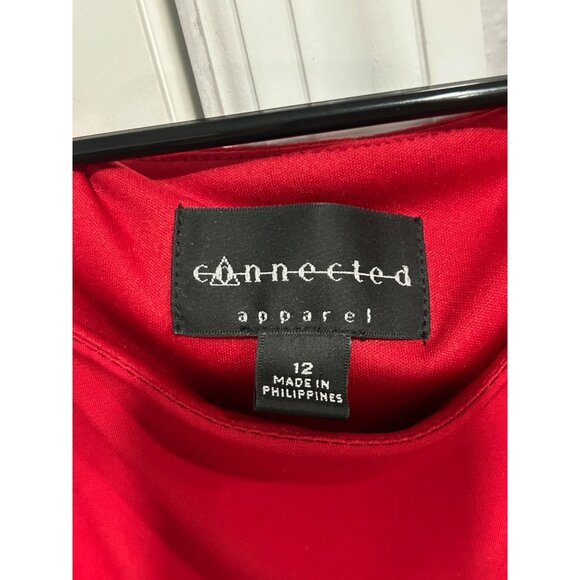 Connected Apparel Red Draped Knee Length Dress Size 12 Pleated Accent Waist - Picture 5 of 9
